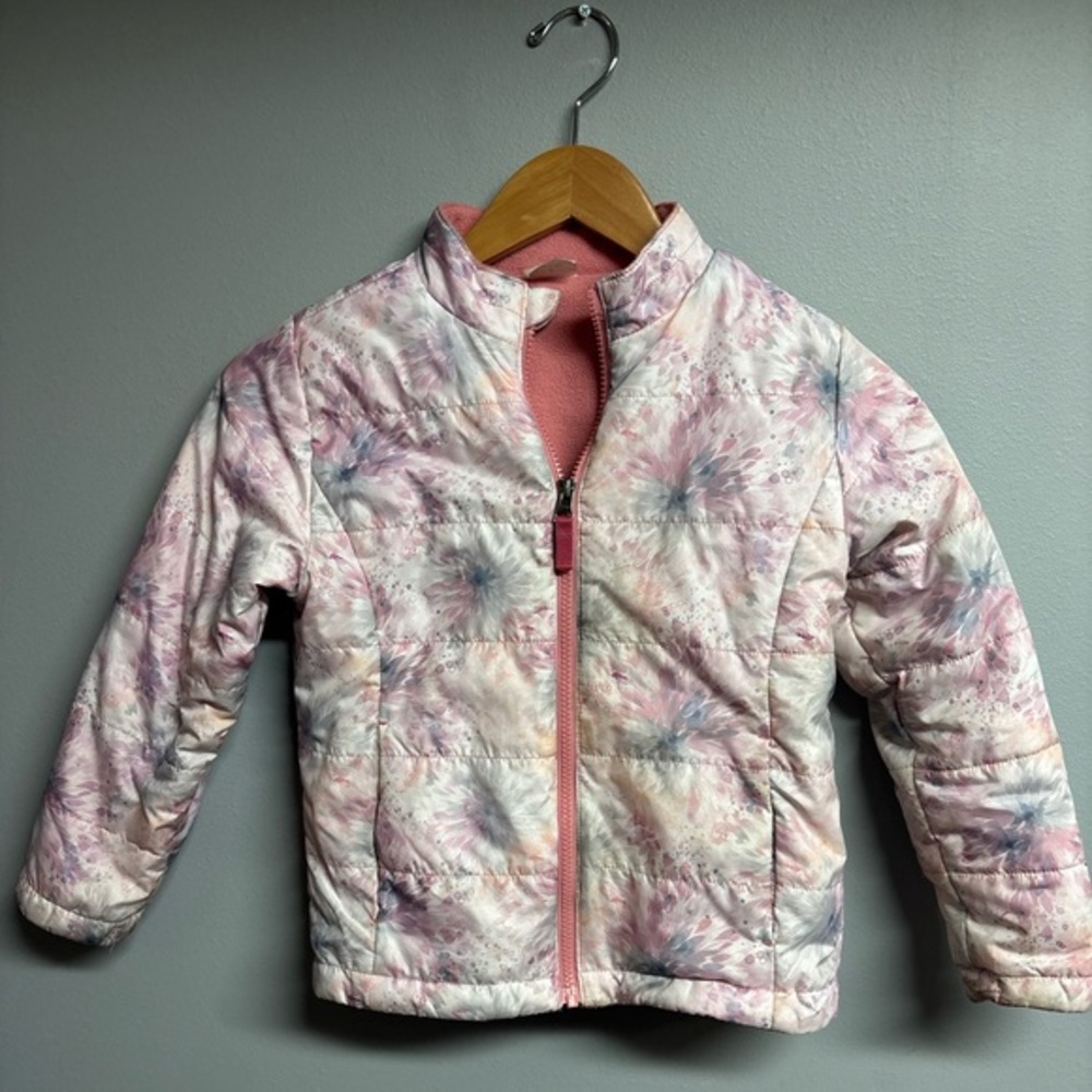 Pink and Blue Tie-Dye Puffer Jacket